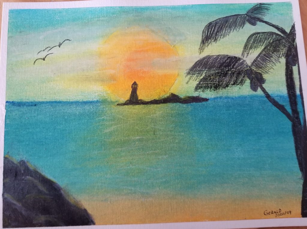 Un phare dans le sud – Septembre 2020 – Pastel (huile et sec) et graphite