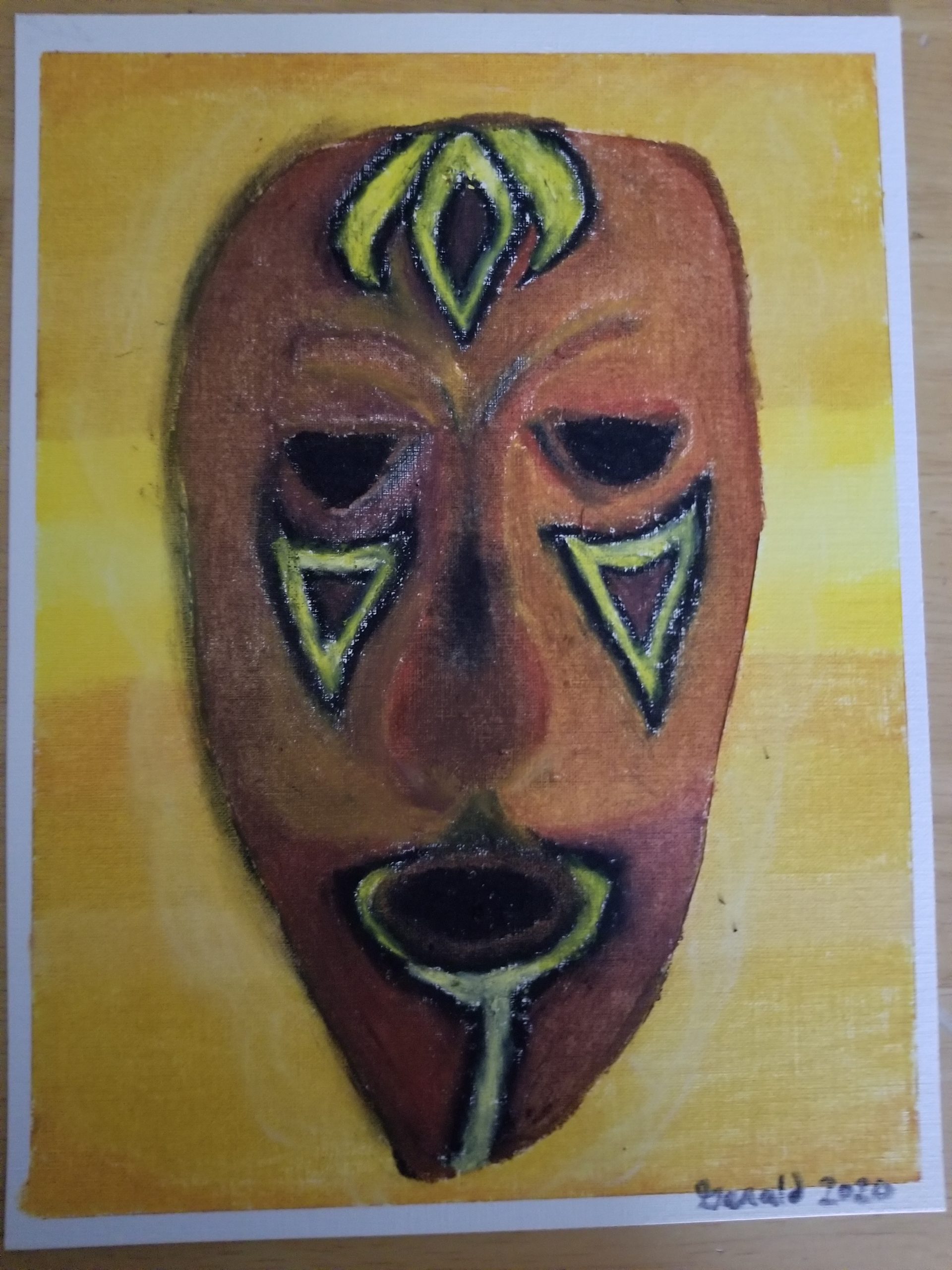 Masque africain - Novembre 2020 - Pastel à l'huile sur papier