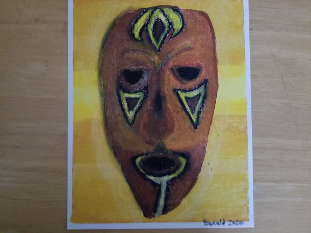 Masque africain - Novembre 2020 - Pastel à l'huile sur papier