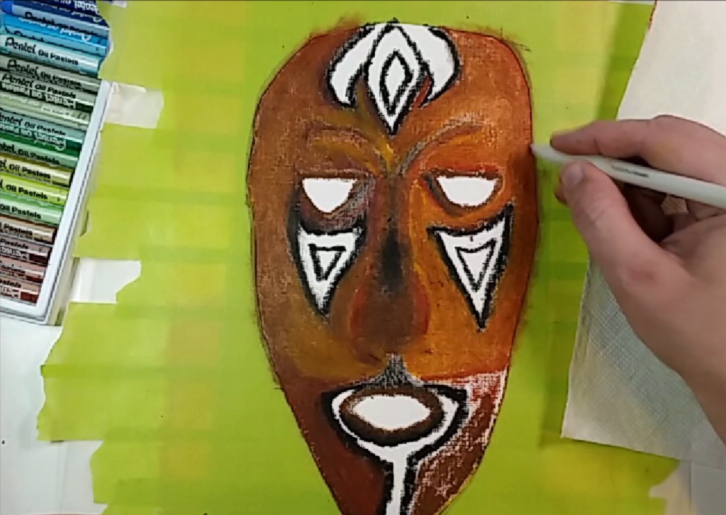 Masque africain - Novembre 2020 - Pastel à l'huile sur papier